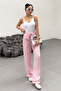 Women's Elastic Waist Pink Linen Trousers