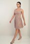 Women's Thick Strap Lined Glitter Flock Printed Short Flared Dress - 3