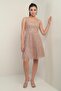 Women's Thick Strap Lined Glitter Flock Printed Short Flared Dress