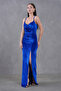 New Season Women's Velvet Low-cut and Slit Strap Evening Dress - 6