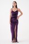 Women's Velvet Low-cut and Slit Detailed Sling Evening Dress - 5