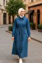 Women's Pearl Detailed Belted Denim Blue Dress - 2