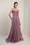 Women's Rope Strap Beading Detailed Sequin Embroidered Lined Long Evening Dress - 2