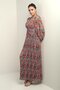 Women's V Neck Lined Floral Print Complete Pleated Chiffon Long Dress - 2