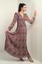 Women's V Neck Lined Floral Print Complete Pleated Chiffon Long Dress - 3