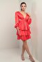 Women's Front Back V Neck Low-Cut Low-Cut Lined Fold Satin Short Dress