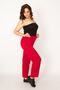 Women's Large Size Red Elastic Waist Crepe Trousers 65n33786