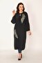 Women's Large Size Black Applique Detailed Single Lace Closed Cape 65n34502 - 7
