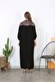 Women's Large Size Black Woven Viscose Leopard Garnish Pocket Long Dress 65N38736 - 8