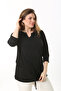 Women's Large Size Black Collar Stone Detailed Front Lace Up Tunic 65N37537 - 6