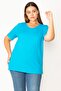 Women's Plus Size Turquoise Cotton Fabric V-Neck Short Sleeve Blouse 65n29546