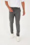 Men's Jogger Pants Slim Fit Waist Half Elastic Lycra Dark Gray Fabric Trousers - 5