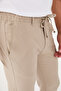Men's Jogger Slimfit Waist Half Elastic Beige Fabric Trousers - 3