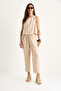 Women's Beige Thick Strap Blouse Elastic Waist Pants Modal Set 3089 60283231 - 2