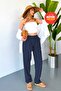 Women's Plus Size Summer High Waist 100% Cotton Linen Look Pants W206