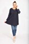 Women's Navy Blue Relaxed Cut Camisole Fabric Collar Eyelet Lace Detailed Long Tunic 65n35499