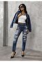 Women's Blue Yamanlı Ripped Embroidered Boyfriend Jeans
