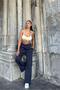 Smoked Elastic Waist, Pockets, Wide Leg, Loose Trousers - 3