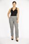 Women's Gray Large Size Plaid Patterned Trousers with Elastic Waist and Side Stripe Detail 65n36510 - 2
