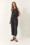 Women's Black Thick Strap Blouse Elastic Waist Pants Modal Set 3089 60283231 - 3