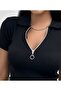 Women's Black Half-Zip Polo Collar Ribbed Knitted Blouse - 5