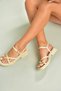 U267763509 Beige Low Heeled Women's Sandals with Gold Ring Detail - 3