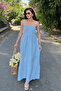 Muslin Fabric Long Dress - Baby Blue