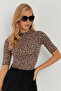 Women's Camel-Black Leopard Print Blouse LPP1264 - 4
