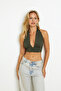 Women's Khaki Back and Neck Tie Blouse Ey1472 - 7