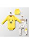 Luvvera Yellow Chick Detailed Hat 3 Piece Baby Set 100% Cotton - 2