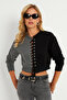 Women's Anthracite-Black Eyelet Short Sweatshirt Tf02 - 7