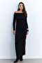 Women's Black Draped Maxi Dress Shr7 - 2