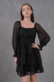 Women's Skirt Detailed Lined Chiffon Fabric Black Mini Dress 078 - 6