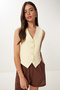 Body Fitted Crop Woven Vest Yellow Lto0003 - 2
