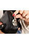 Genuine Leather Handbag Travel Organizer Bag with Zipper and Hidden Compartment Wristband Strap - 7