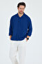Linen Textured Oversize Men's Shirt Indigo - 3