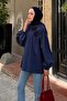Floral Detailed Ribbed Blouse Navy Blue - 2