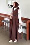 Button Detailed Sleeveless Hijab Dress Bitter Brown - 2