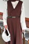 Button Detailed Sleeveless Hijab Dress Bitter Brown - 3