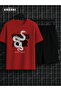 Stand Back Printed Cotton Men's Red T-Shirt-Black Shorts Set