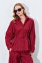 Women's Burgundy Waist Button Detailed Shirt - 2