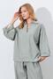 Women's Çağla Deep V-Neck Elbow Sleeve Casual Shirt - 3