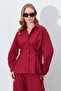 Women's Burgundy Waist Button Detailed Shirt