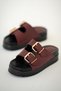 Dallas Buckle Women's Leather Flat Sole Slippers Burgundy - 4