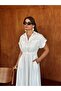 Premium Suite Cotton Modal Summer Striped Ecru Shirt Dress with Elastic Waist - 3