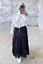 Relaxed Cut Elastic Waist Layered Long Skirt 5213 - Black - 3