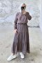 Relaxed Cut Elastic Waist Layered Long Skirt 5213 - Brown - 2