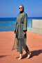 Khaki Tulle Detailed Fully Covered Hijab Swimsuit M2534-3 - 7