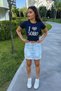 Women's Printed Lycra Crew Neck Crop T-Shirt - 7