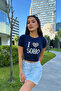 Women's Printed Lycra Crew Neck Crop T-Shirt - 8